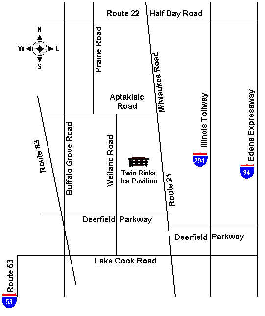 street map showing Twin Rinks